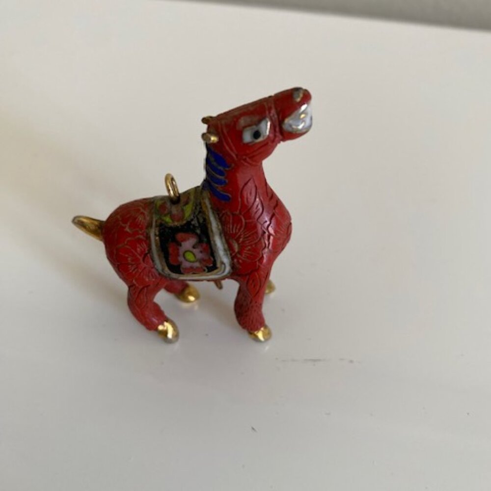 Chinese Hand Carved Cinnabar Inlay (year of horse) Horse Cloisonne Pendant